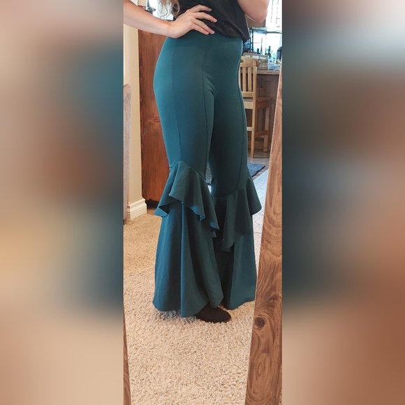 Teal Ruffled Bell Bottom - Picture 2 of 3